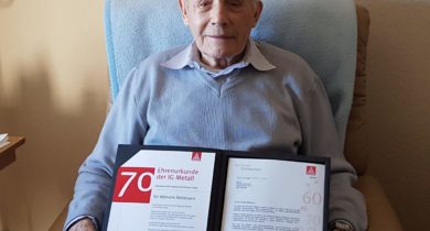 Wilhelm Möllmann, 70 Jahre Mitglied in der IG Metall